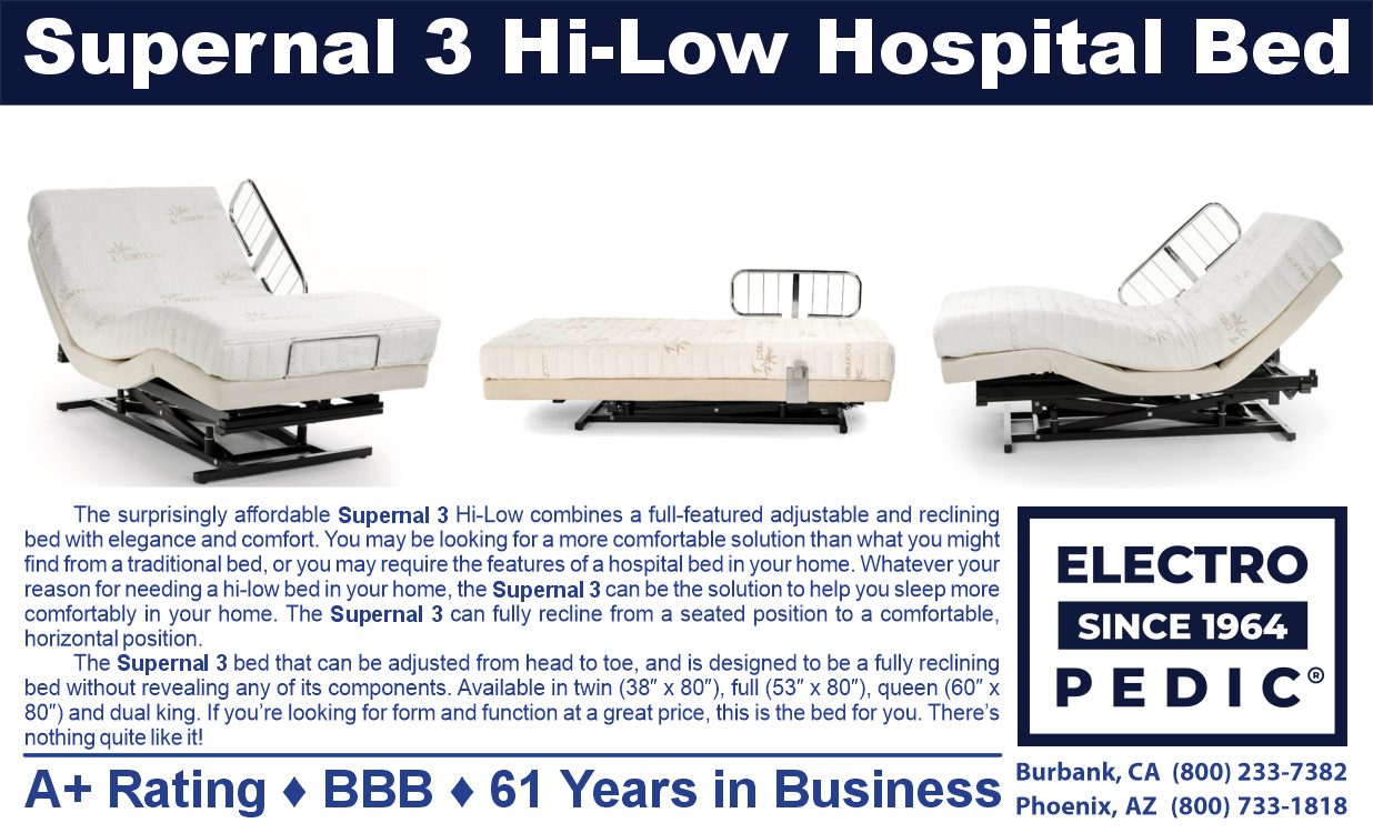 Los Angeles Supernal 3 high-low hospital bed with optional rail